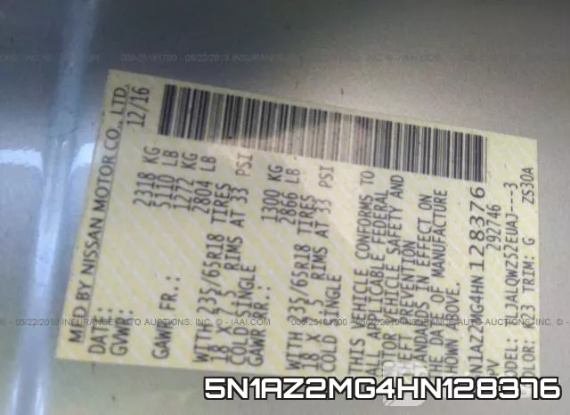 5N1AZ2MG4HN128376 фото 10
