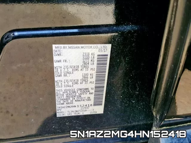 5N1AZ2MG4HN152418 фото 2