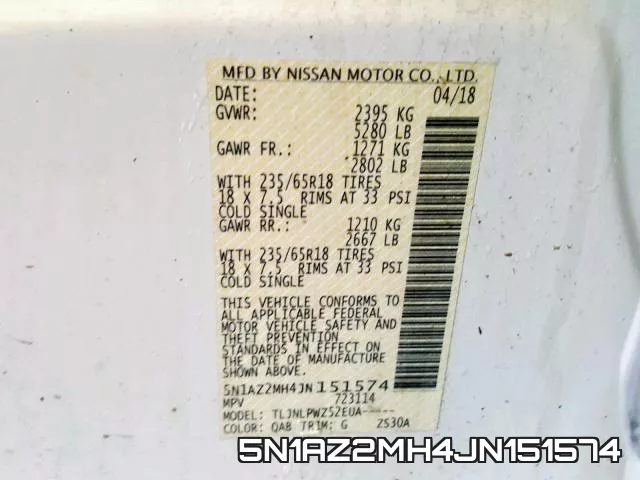 5N1AZ2MH4JN151574 фото 2