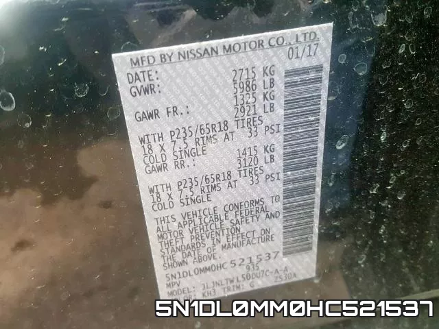 5N1DL0MM0HC521537 фото 2