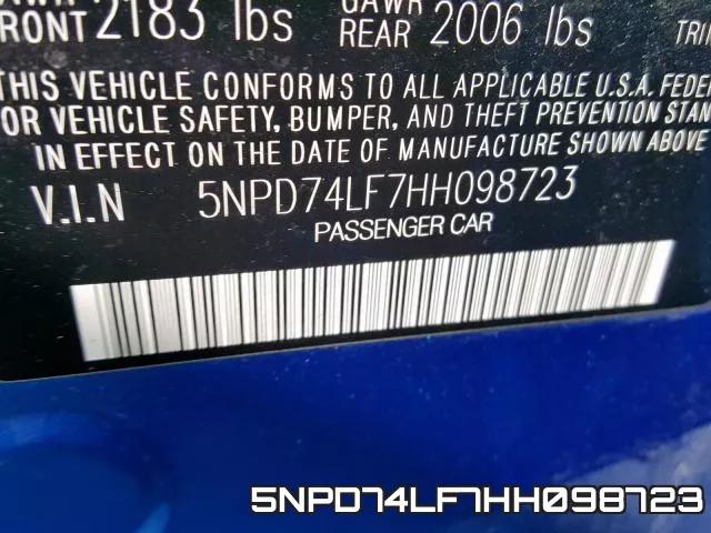 5NPD74LF7HH098723 фото 2
