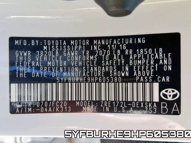 5YFBURHE9HP605380 фото 2