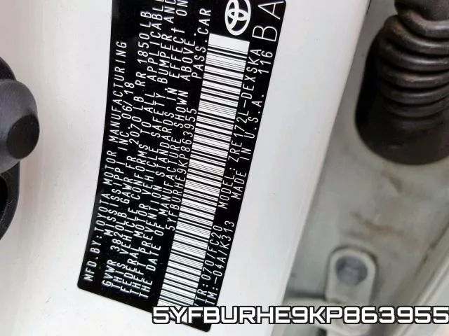 5YFBURHE9KP863955 фото 2