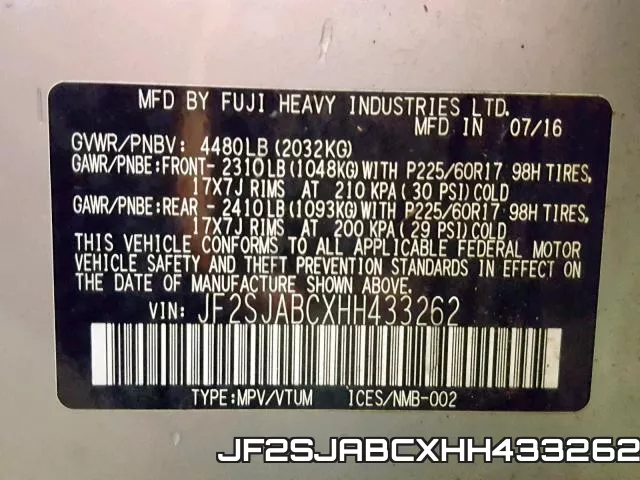 JF2SJABCXHH433262 фото 2