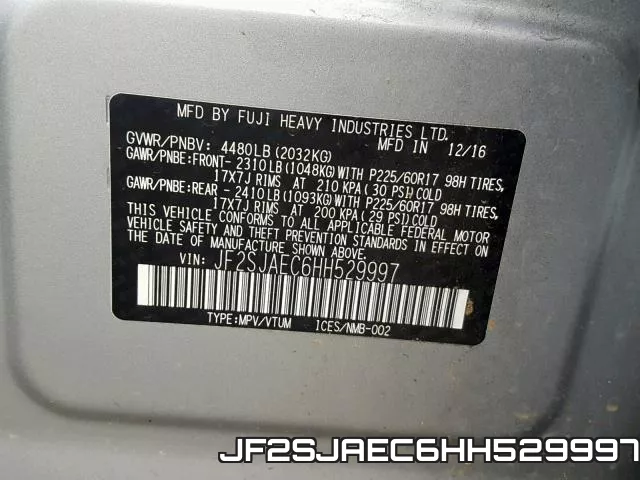 JF2SJAEC6HH529997 фото 2