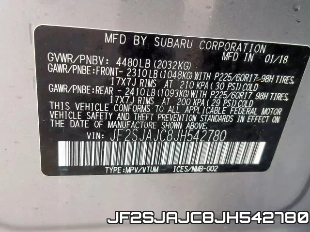 JF2SJAJC8JH542780 фото 2