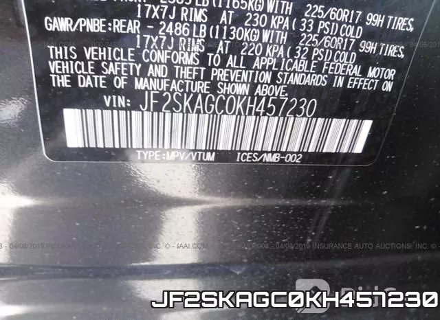 JF2SKAGC0KH457230 фото 10