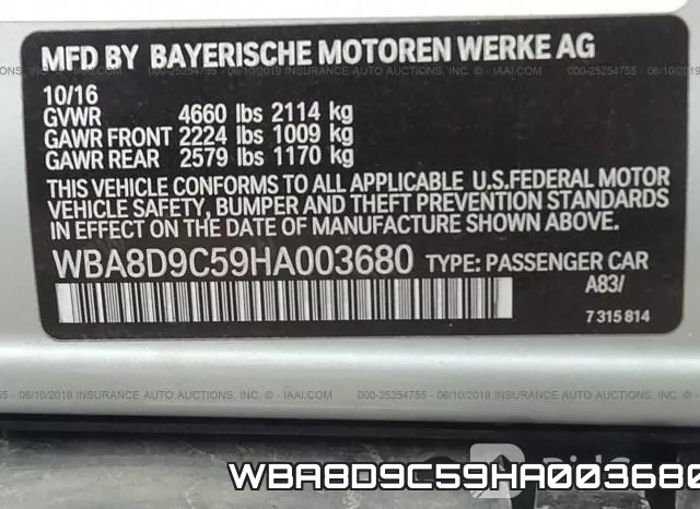 WBA8D9C59HA003680 фото 10