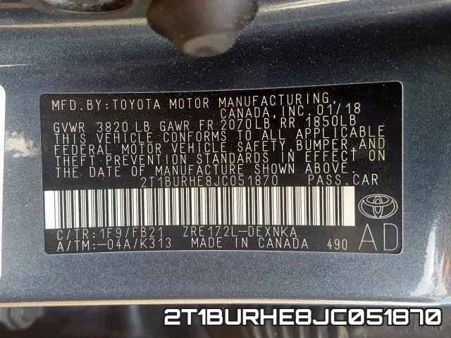 2T1BURHE8JC051870 фото 2