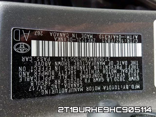 2T1BURHE9HC905114 фото 2