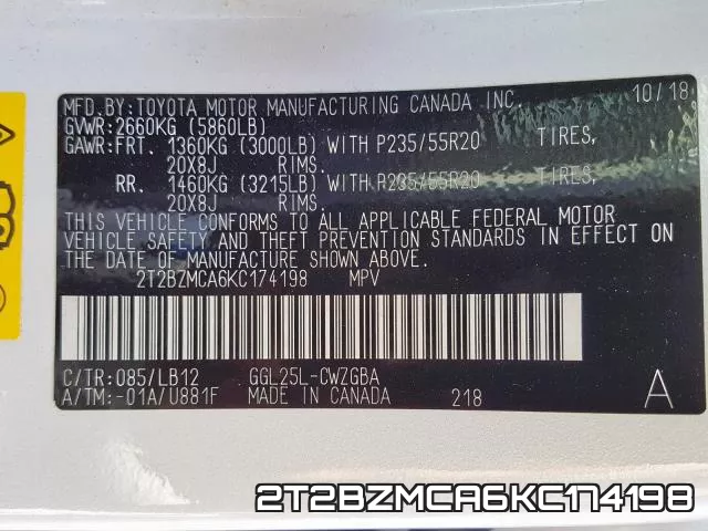 2T2BZMCA6KC174198 фото 2