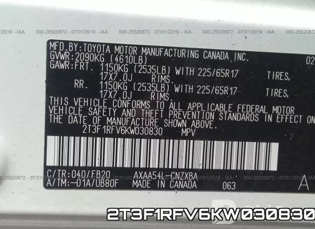 2T3F1RFV6KW030830 фото 9