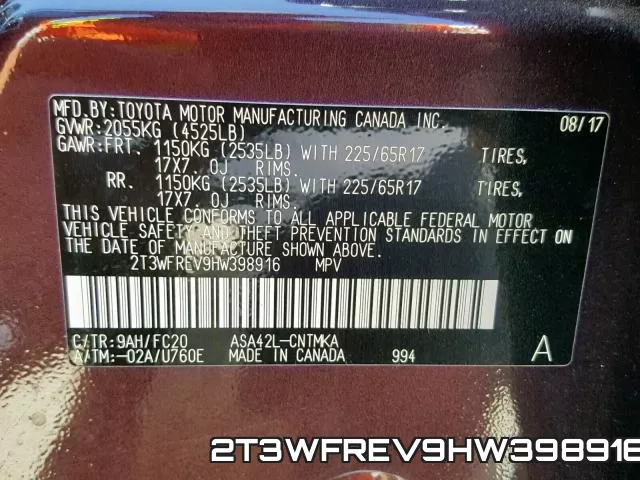 2T3WFREV9HW398916 фото 2