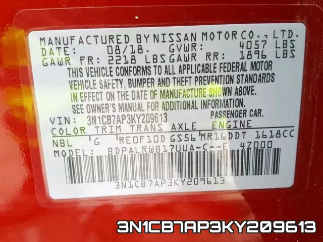3N1CB7AP3KY209613 фото 2