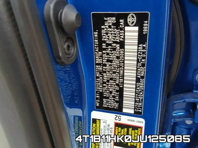 4T1B11HK0JU125085 фото 2