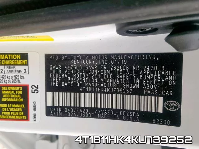 4T1B11HK4KU739252 фото 2