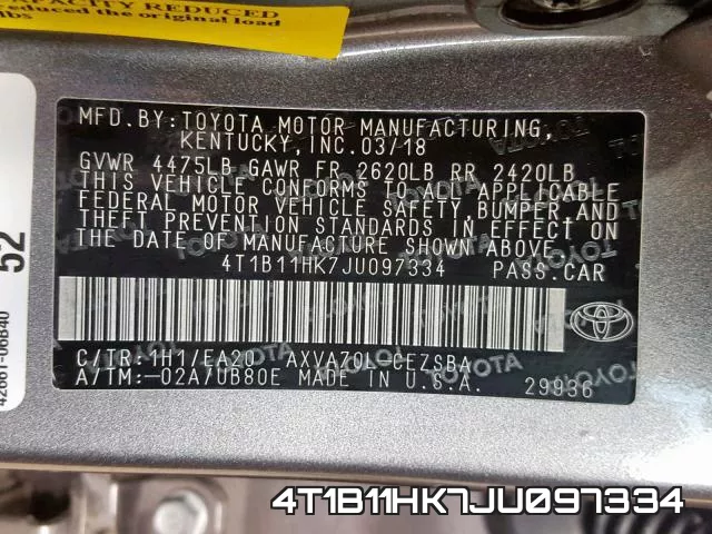 4T1B11HK7JU097334 фото 2