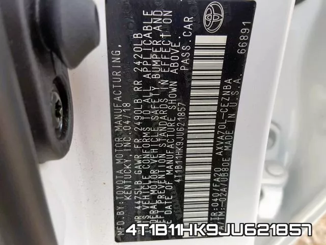4T1B11HK9JU621857 фото 2