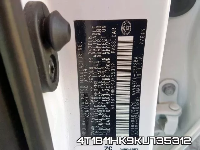 4T1B11HK9KU735312 фото 2