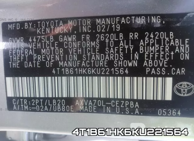 4T1B61HK6KU221564 фото 10