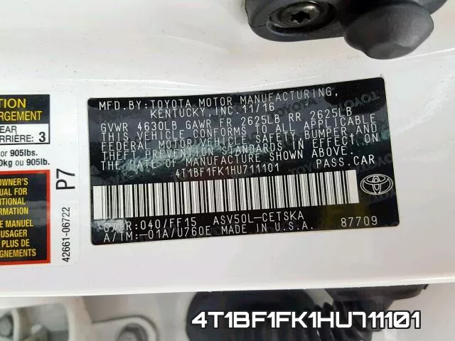 4T1BF1FK1HU711101 фото 2