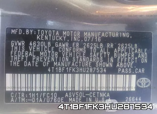4T1BF1FK3HU287534 фото 10