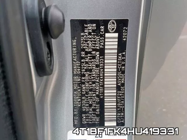4T1BF1FK4HU419331 фото 2