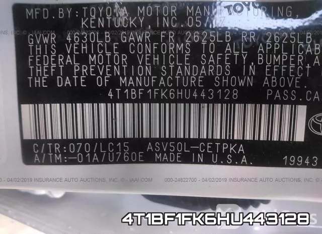 4T1BF1FK6HU443128 фото 9