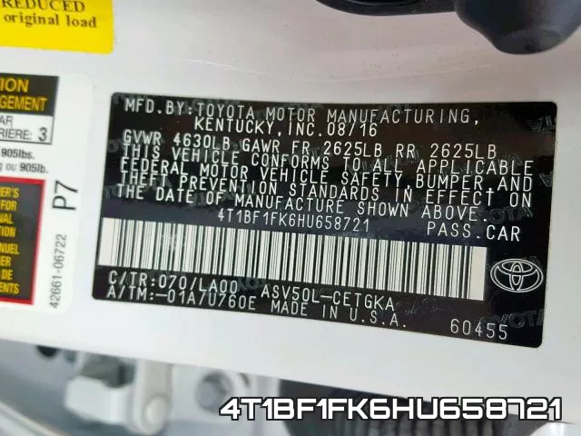 4T1BF1FK6HU658721 фото 2