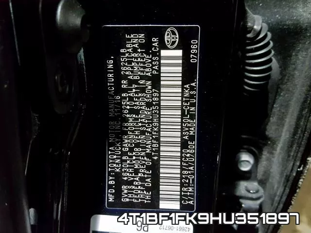4T1BF1FK9HU351897 фото 2
