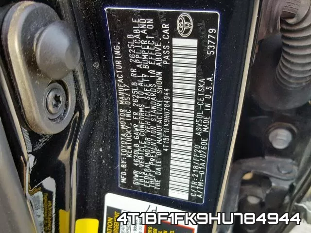 4T1BF1FK9HU784944 фото 2