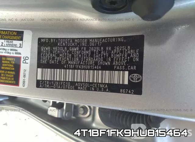 4T1BF1FK9HU815464 фото 10