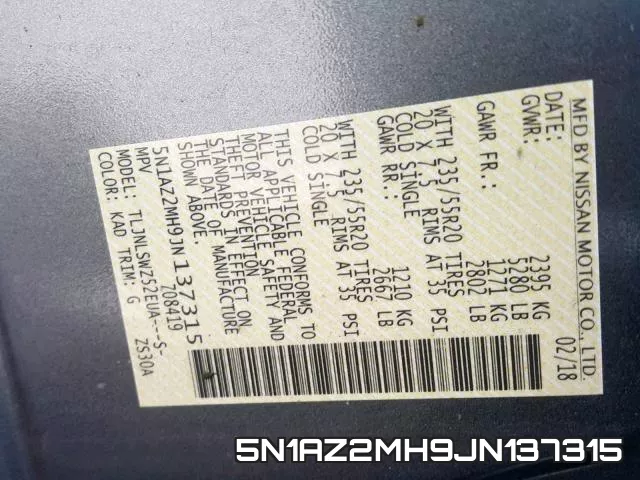 5N1AZ2MH9JN137315 фото 2