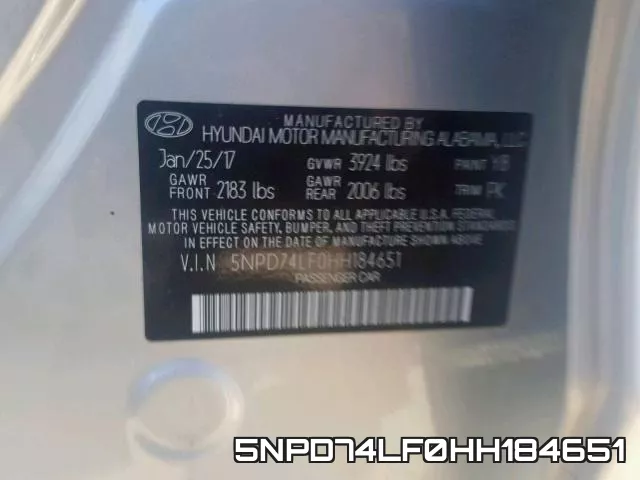 5NPD74LF0HH184651 фото 2