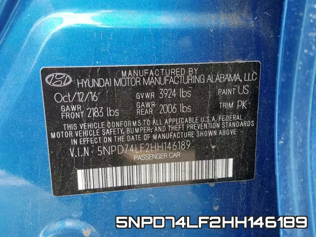 5NPD74LF2HH146189 фото 2