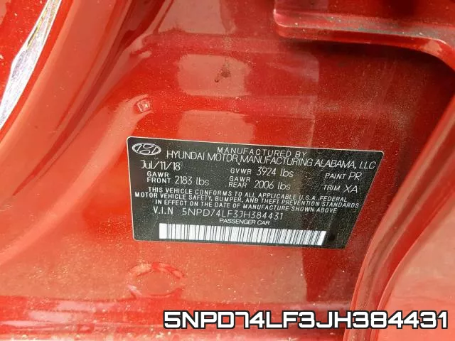 5NPD74LF3JH384431 фото 2