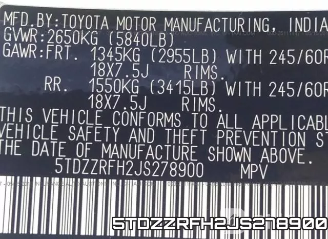 5TDZZRFH2JS278900 фото 10