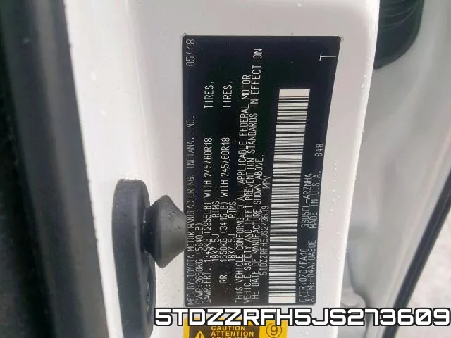 5TDZZRFH5JS273609 фото 2