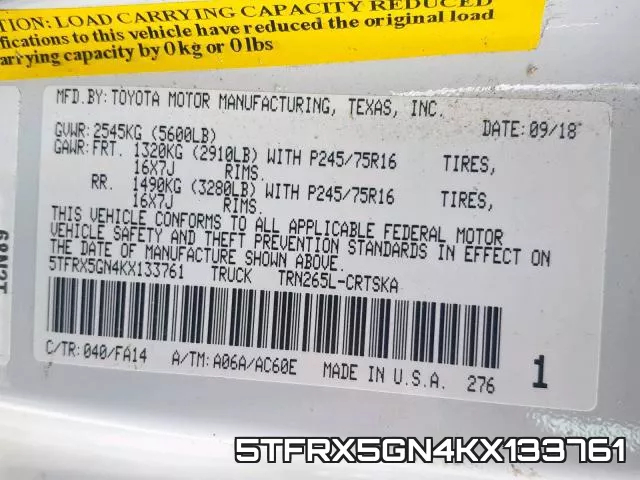 5TFRX5GN4KX133761 фото 2