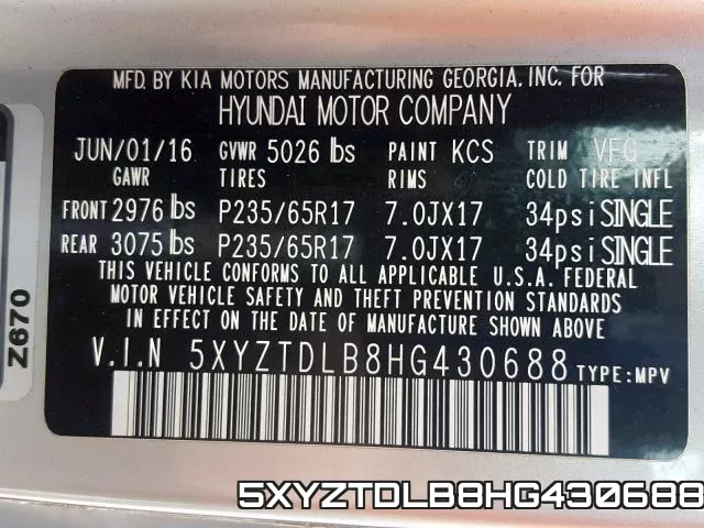 5XYZTDLB8HG430688 фото 2