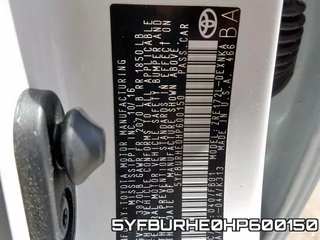 5YFBURHE0HP600150 фото 2