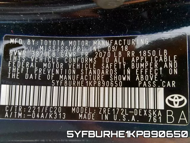 5YFBURHE1KP890650 фото 2