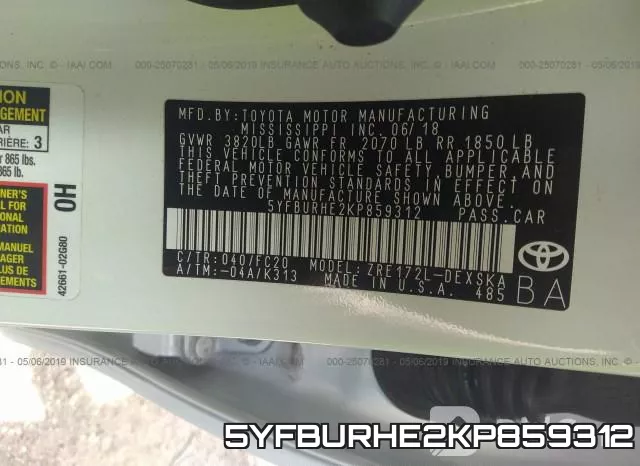 5YFBURHE2KP859312 фото 10