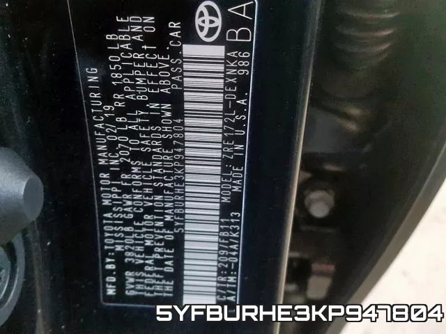 5YFBURHE3KP947804 фото 2