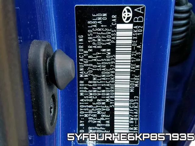 5YFBURHE6KP857935 фото 2