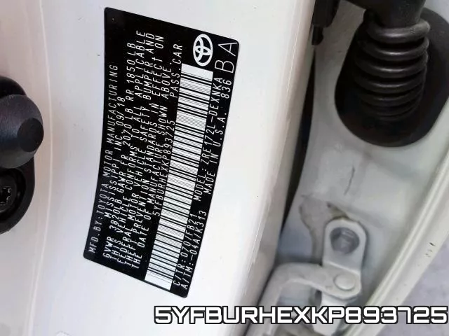 5YFBURHEXKP893725 фото 2