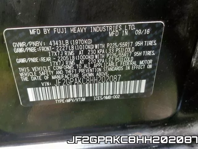 JF2GPAKC8HH202087 фото 2