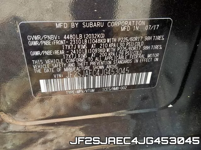 JF2SJAEC4JG453045 фото 2