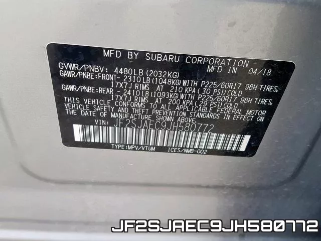 JF2SJAEC9JH580772 фото 2