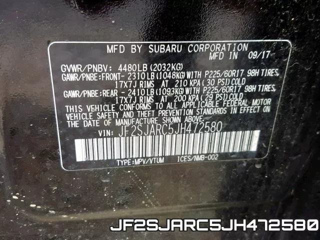 JF2SJARC5JH472580 фото 2